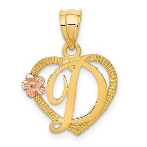 14k Two Tone Gold Grace Collection 15mm Heart Initial D Pendant
